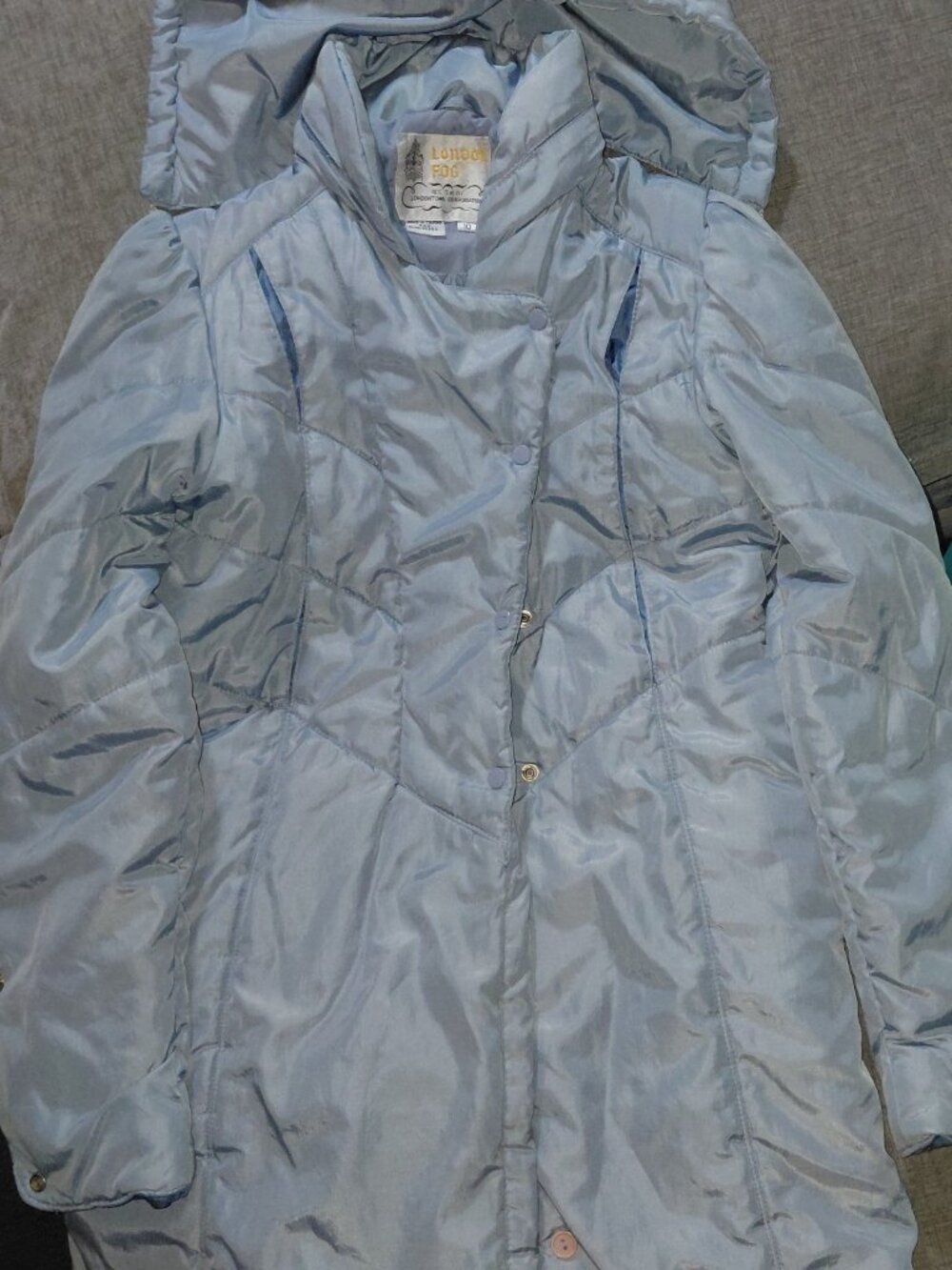 Vintage London Fog Girls Winter Coat Light Blue Quilted Hooded 10